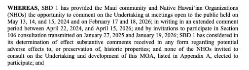 Excerpt from the draft MOA stating that NHOs are listed in Appendix A and none elected to participate